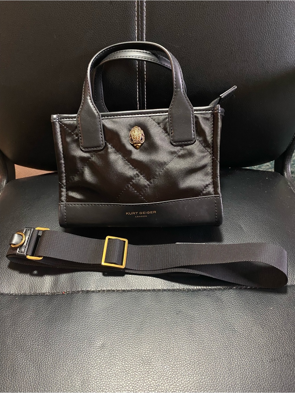 Kurt Geiger Black Mini Nylon Tote Crossbody handbag with Gold Hardware - Picture 2 of 14
